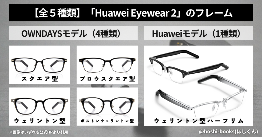 OWNDAYS × HUAWEI Eyewear2のフレームは合計10種類