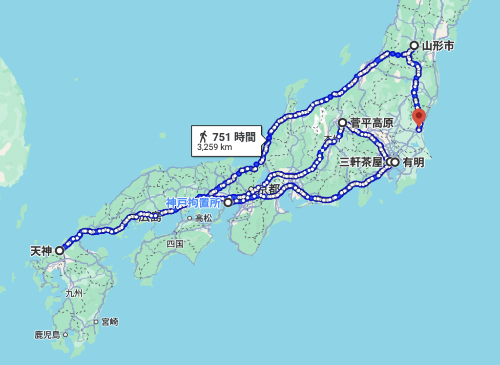 鏑木慶一の逃走ルート・移動距離